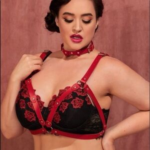 Red PU Leather Choker Harness Plus Size